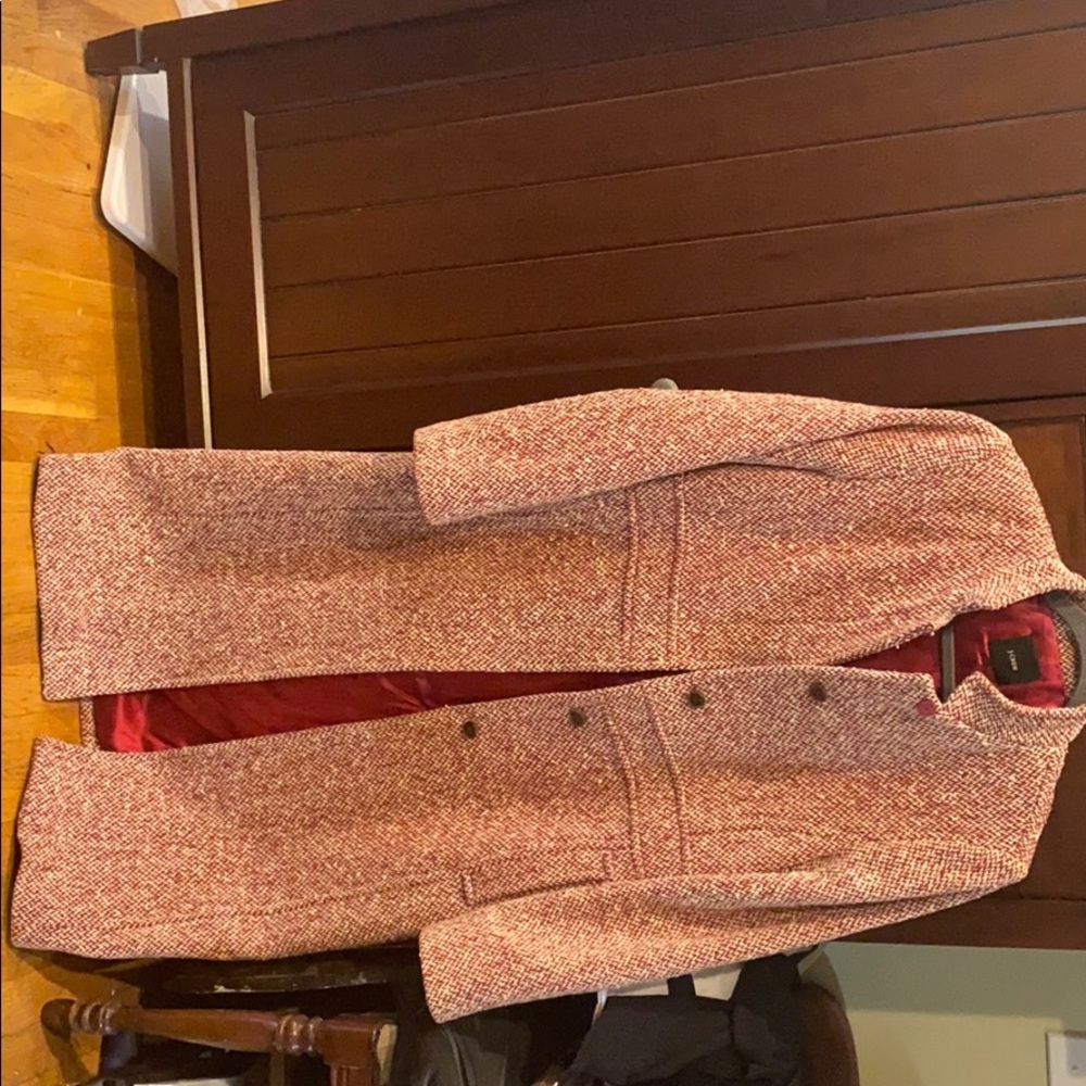 Red tweed J Crew full length coat